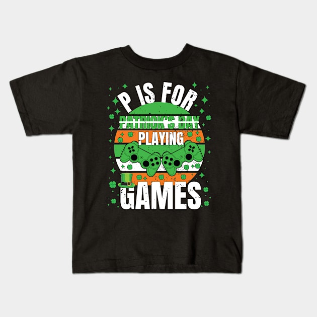 p is for patricks day playing games Kids T-Shirt by Riyadkhandaker